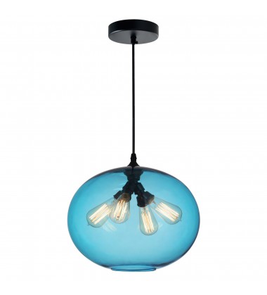  Glass 4 Light Down Pendant With Blue Finish (5553P16 -Blue) - CWI