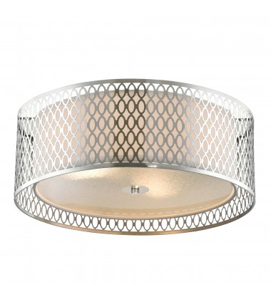  Mikayla 3 Light Drum Shade Flush Mount With Satin Nickel Finish (5555C17SN) - CWI