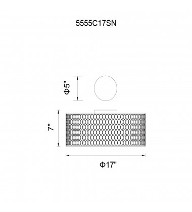  Mikayla 3 Light Drum Shade Flush Mount With Satin Nickel Finish (5555C17SN) - CWI