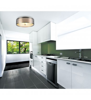  Mikayla 5 Light Drum Shade Flush Mount With Satin Nickel Finish (5555C22SN) - CWI