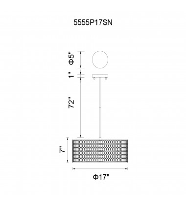  Mikayla 3 Light Drum Shade Chandelier With Satin Nickel Finish (5555P17SN) - CWI
