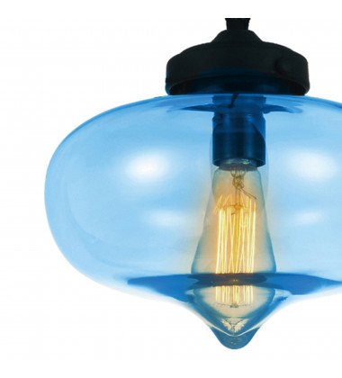  Glass 1 Light Down Mini Pendant With Blue Finish (5570P11 - Blue) - CWI