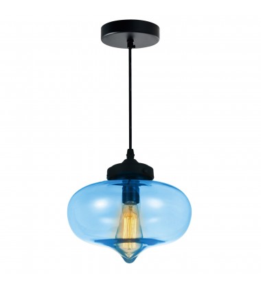  Glass 1 Light Down Mini Pendant With Blue Finish (5570P11 - Blue) - CWI