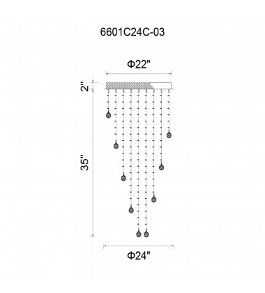  Rain Drop 9 Light Flush Mount With Chrome Finish (6601C24C(H:35)) - CWI