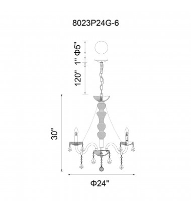  Princeton 6 Light Down Chandelier With Chrome Finish (8023P24C-6) - CWI