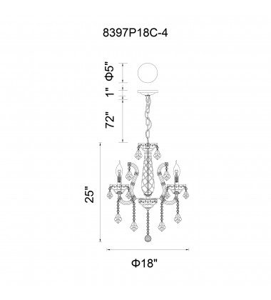  Maria Theresa 4 Light Up Chandelier With Chrome Finish (8397P18C-4(Clear)) - CWI