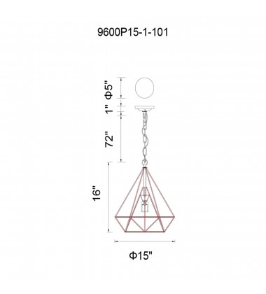  Diamond 1 Light Down Pendant With Black Finish (9600P15-1-101) - CWI