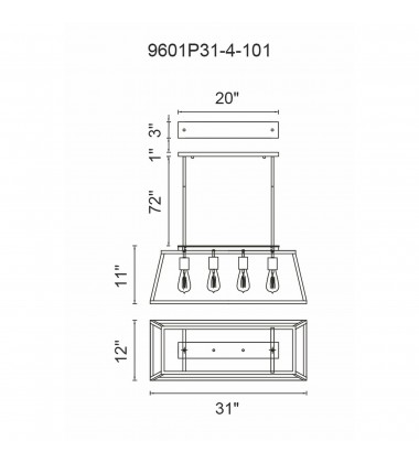 Alyson 4 Light Down Chandelier With Black Finish (9601P31-4-101) - CWI Alyson 4 Light Down Chandelier With Black Finish (9601P31-4-101) - CWI