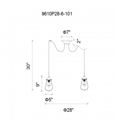  Tomaso 6 Light Multi Light Pendant With Black Finish (9610P28-6-101) - CWI