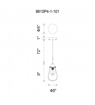  Tomaso 1 Light Down Mini Pendant With Black Finish (9610P4-1-101) - CWI