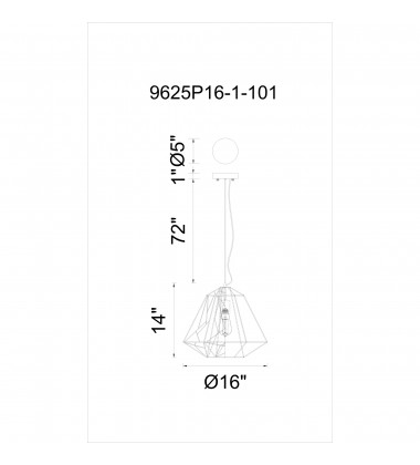  Bagheera 1 Light Down Pendant With Black Finish (9625P16-1-101) - CWI