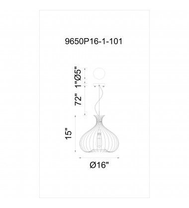  Darleen 1 Light Down Pendant With Black Finish (9650P16-1-101) - CWI
