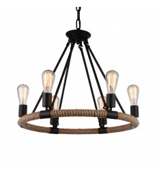  Ganges 6 Light Up Chandelier With Black Finish (9671P25-6-101) - CWI