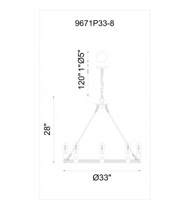  Ganges 8 Light Up Chandelier With Black Finish (9671P33-8-101) - CWI