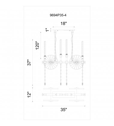  Rio 4 Light Up Chandelier With Gray Finish (9694P35-4-187) - CWI