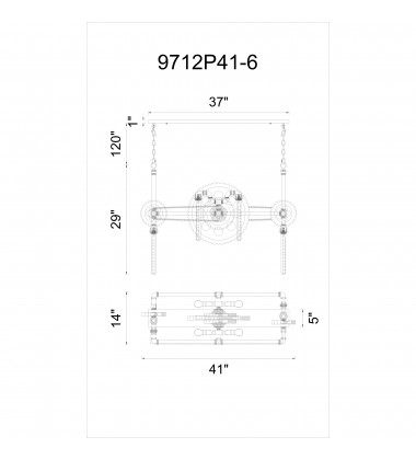  Oder 6 Light Down Chandelier With Silver Gray Finish (9712P41-6-187) - CWI
