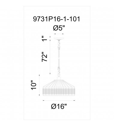  Padma 1 Light Down Pendant With Black Finish (9731P16-1-101) - CWI