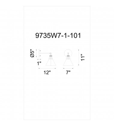  Eustis 1 Light Wall Sconce With Black & Gold Brass Finish (9735W7-1-101) - CWI