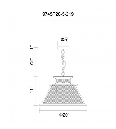  Savill 5 Light Down Chandelier With Reddish Black Finish (9745P20-5-219) - CWI