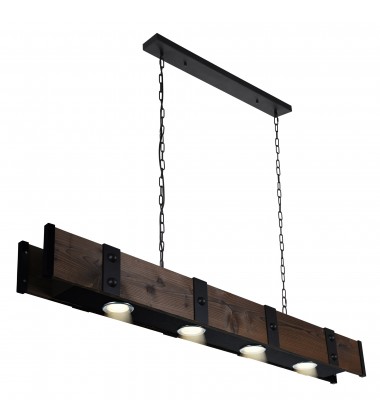  Pago Drum Shade Island Light With Black & Wood Finish (9748P59-4-101) - CWI