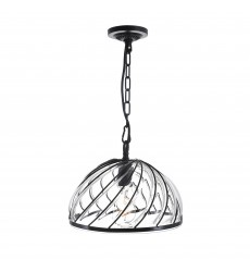  Escot 1 Light Down Pendant With Black & Wood Finish (9755P12-1-101) - CWI