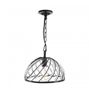  Escot 1 Light Down Pendant With Black & Wood Finish (9755P12-1-101) - CWI