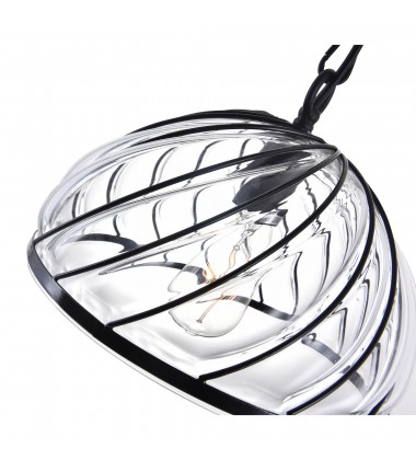  Escot 1 Light Down Pendant With Black & Wood Finish (9755P12-1-101) - CWI