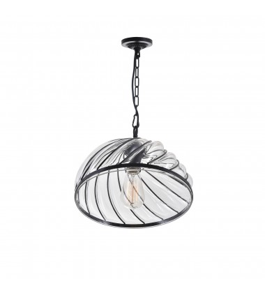  Escot 1 Light Down Pendant With Black & Wood Finish (9755P12-1-101) - CWI