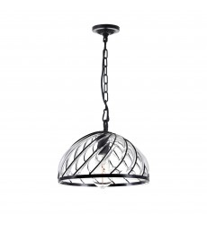  Escot 1 Light Down Pendant With Black & Wood Finish (9755P12-1-101) - CWI