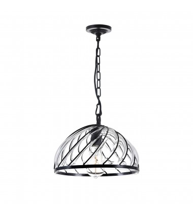  Escot 1 Light Down Pendant With Black & Wood Finish (9755P12-1-101) - CWI