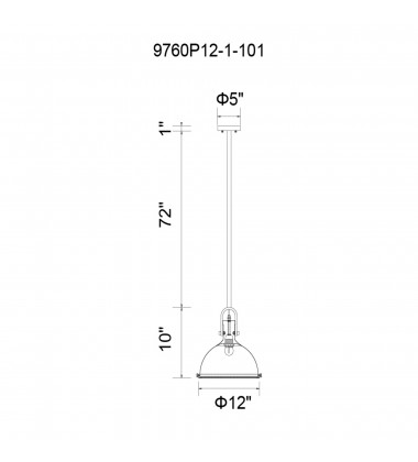  Strum 1 Light Down Pendant With Black Finish (9760P12-1-101) - CWI