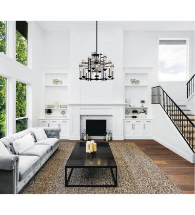  Sierra 12 Light Up Chandelier With Black Finish (9827P38-12-101) - CWI