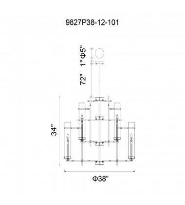  Sierra 12 Light Up Chandelier With Black Finish (9827P38-12-101) - CWI