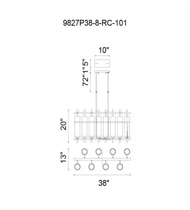  Sierra 8 Light Up Chandelier With Black Finish (9827P38-8-RC-101) - CWI