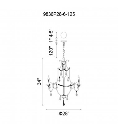  Electra 6 Light Up Chandelier With Oxidized Bronze Finish (9836P28-6-125) - CWI