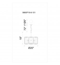  Jacquet 8 Light Chandelier With Black Finish (9860P19-8-101) - CWI