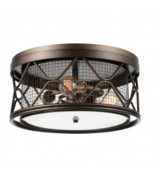  Kali 3 Light Cage Flush Mount With Light Brown Finish (9914C16-3-204) - CWI
