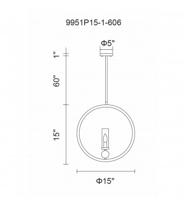  Elton 1 Light Pendant With Satin Nickel Finish (9951P15-1-606) - CWI