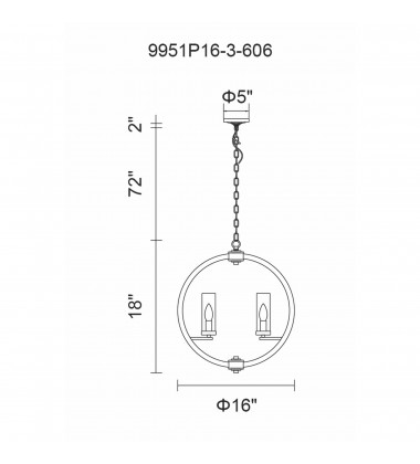  Elton 3 Light Chandelier With Satin Nickel Finish (9951P16-3-606) - CWI