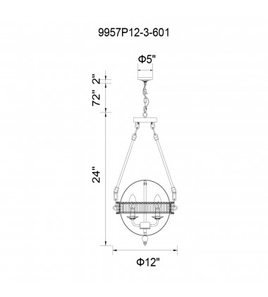  Arkansas 3 Light Mini Chandelier With Chrome Finish (9957P12-3-601) - CWI