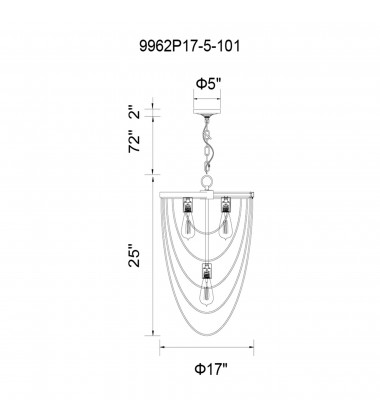  Gala 5 Light Chandelier With Black Finish (9962P17-5-101) - CWI