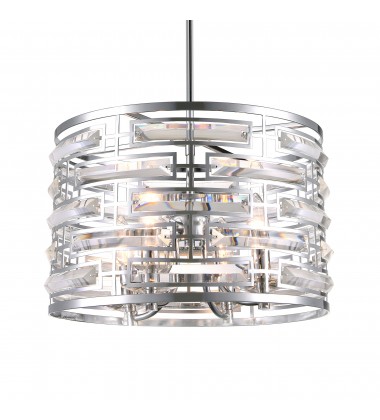  Petia 4 Light Drum Shade Chandelier With Chrome Finish (9975P15-4-601) - CWI