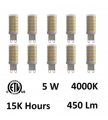  5 Watt G9 LED Bulb 4000K (Set of 10) (G9K4000-5W-10) - CWI