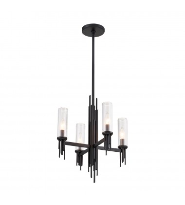 CH335418MBCR-Torres 18-in Clear Ribbed Glass/Matte Black 4 Lights Chandeliers