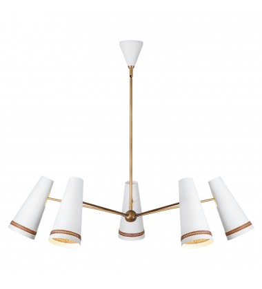  CH342545MWHL-Brickell 45-in Matte White/Hazelnut Leather 5 Lights Chandeliers