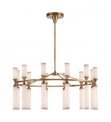 CH348038VBFR-Edwin 38-in Vintage Brass/Frosted Ribbed Glass LED Chandeliers
