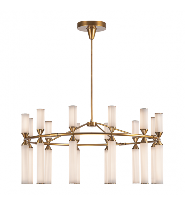CH348038VBFR-UNV-Edwin 38-in Vintage Brass/Frosted Ribbed Glass LED Chandeliers