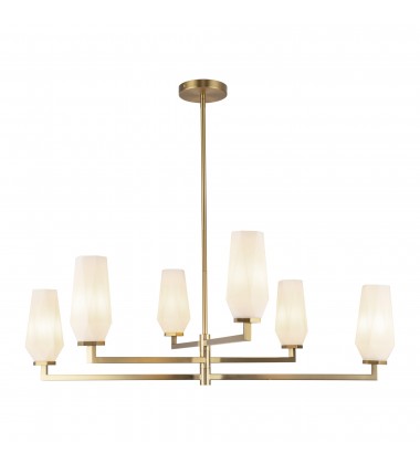  CH424135BGOP-Krysta 35-in Brushed Gold/Opal Glass 6 Lights Chandelier