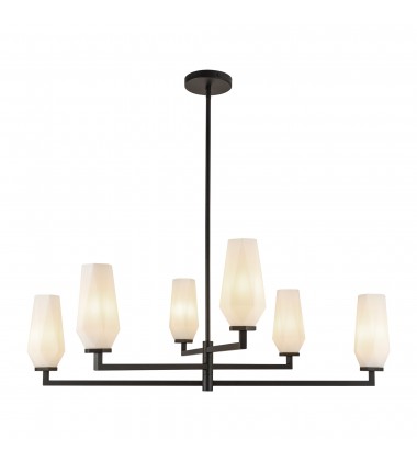  CH424135MBOP-Krysta 35-in Matte Black/Opal Glass 6 Lights Chandelier