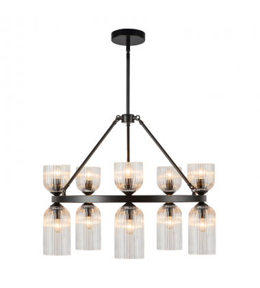 CH442626MBCR-Nelly 26-in Matte Black/Clear Ribbed Glass Socket Chandelier